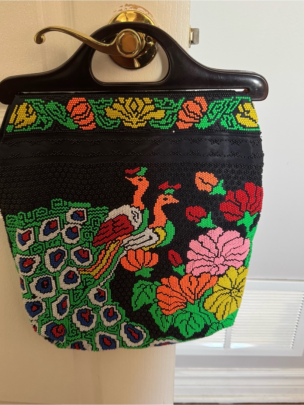 Black Beaded Peacock Floral Evening Clutch